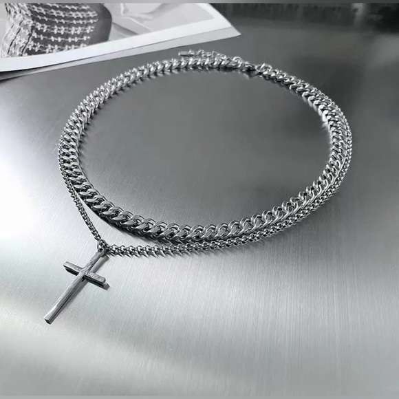 Stainless Steel Cross Necklace Men Women Unisex Religious Christian Layered New - Picture 10 of 10